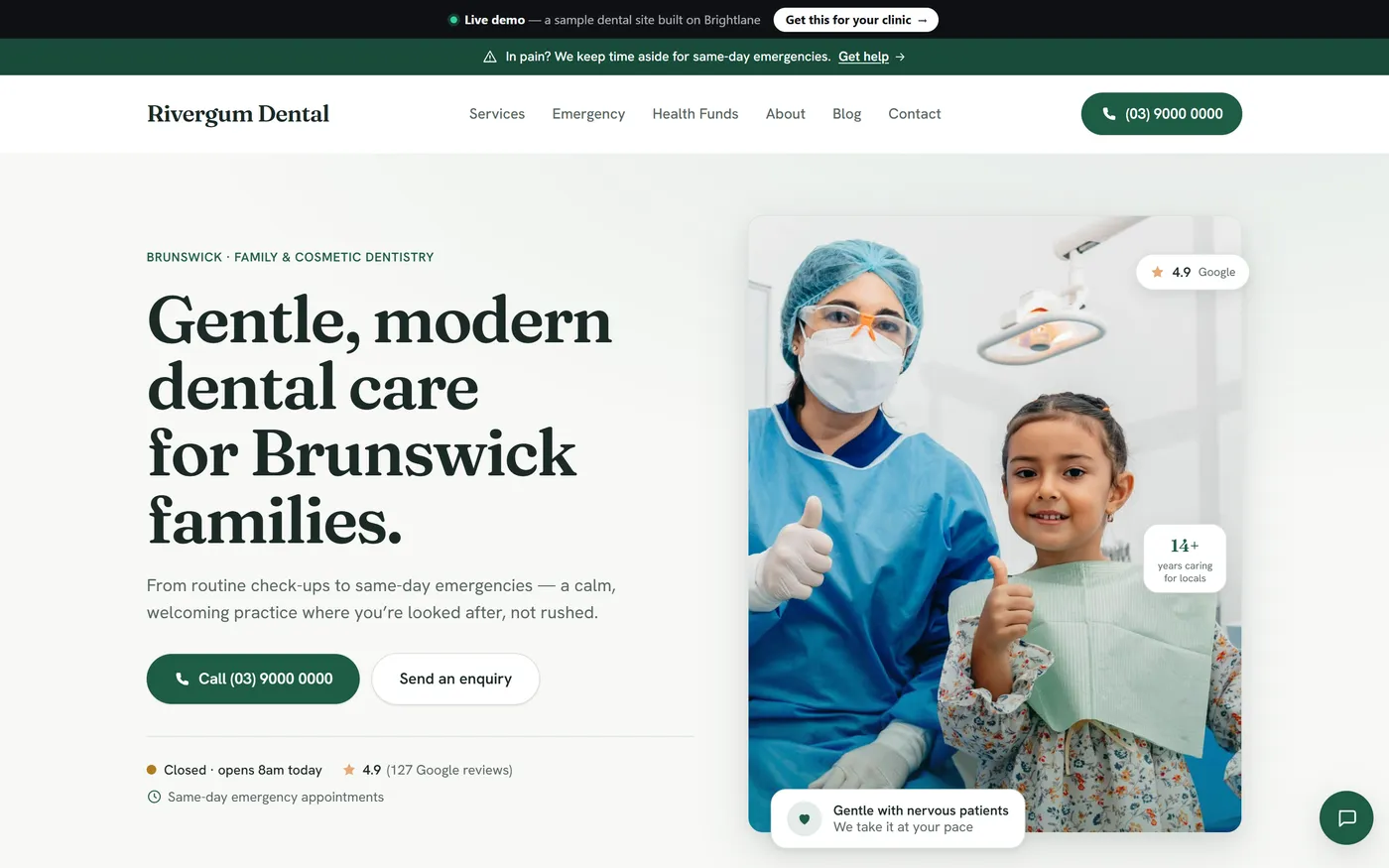 Rivergum Dental — a warm · family dental website built on our system