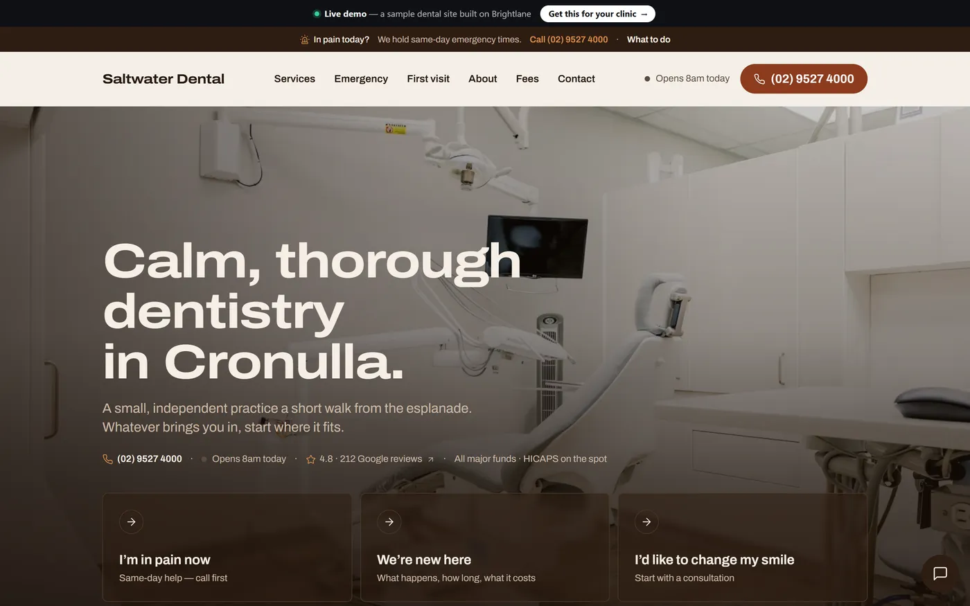 Saltwater Dental — a grounded · coastal dental website built on our system