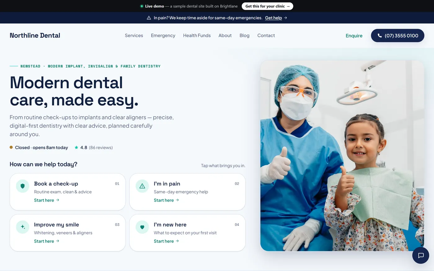 Northline Dental — a modern · clinical dental website built on our system
